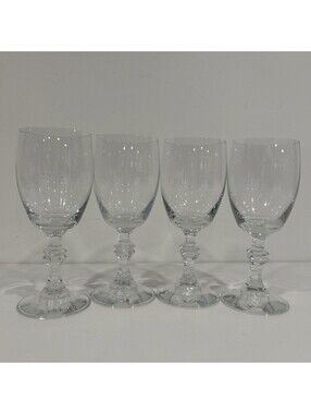 Set of 4 Lead Crystal Wine Glasses Fancy Stem 7 oz Clear Glass